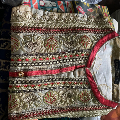 Limelight beige and maroon lawn jacquard shirt small