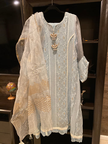 Desi rack sky blue chikan kari suit large