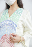 Ethnic block print off white shirt Lawn large