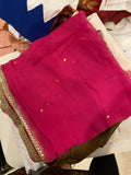 Khaadi pants white and chiffon dupatta pink