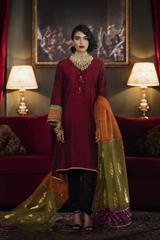 Ethnic maroon shirt n dupatta formal medium