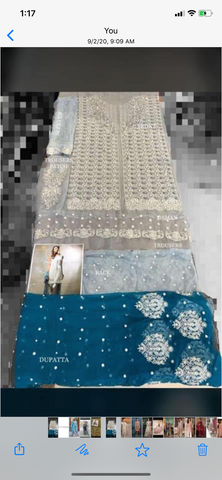 Desi rack silver and teal suit replica small