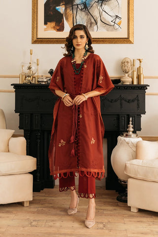 EMBROIDERED DRAPED - 3 PIECE MAROON