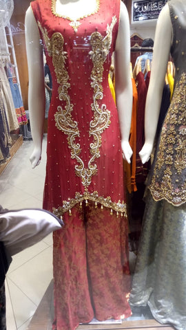 Readymade formal red 3 piece outfit medium chiffon