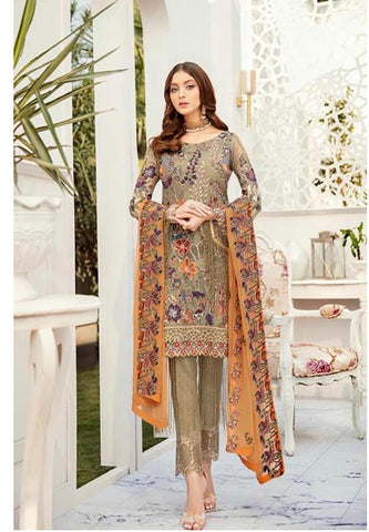 Ramsha rust and green suit large chiffon