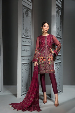 Jazmin maroon chiffon suit XL