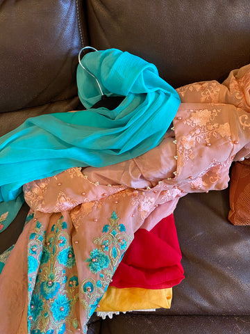 Peach chiffon xl suit 3 pc