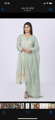 Bonanza small chiffon block print suit light green