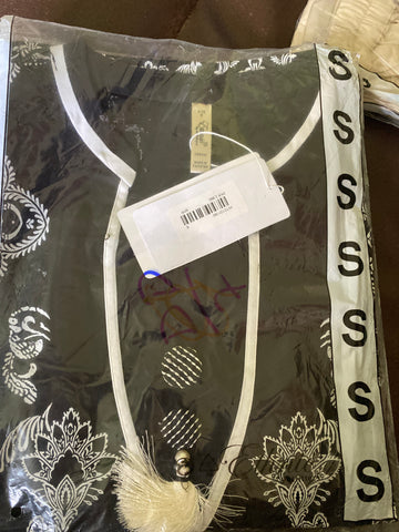 Ethnic black n white small lawn shirt