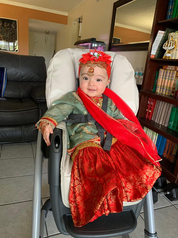 Tassels baby girl’s gharara suit 2 yers green n red