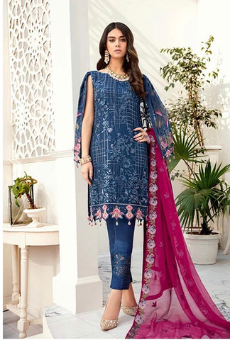 Ramsha chiffon blue and pink suit medium