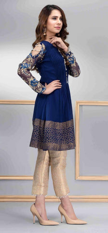 Phatyma khan blue n gold frock 2 piece medium n large
