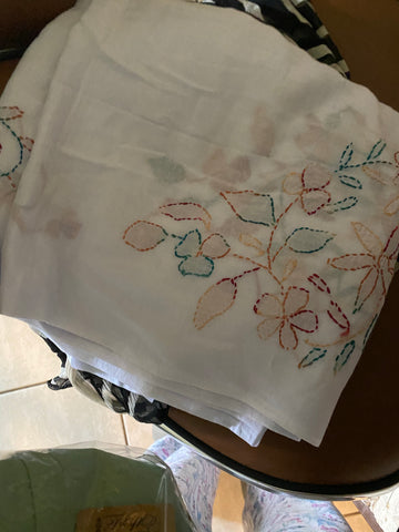 White mama lawn dupatta embroidered