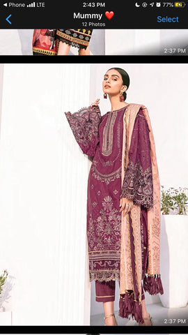 Baroque Lawn fancy suit ordered small maroon