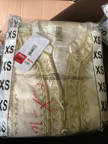 Ethnic xs off white n gold jacquard shirt