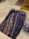 Sapphire navy blue n beige lawn shirt medium
