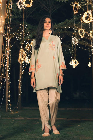 Ethnic shirt green large lawn