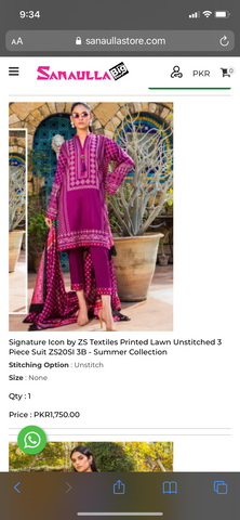 ZS textile large 3 piece suit lawn