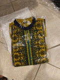 Sapphire mustard n blue lawn printed shirt medium